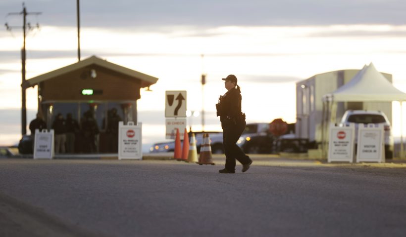 A prison officer patrols near the entrance to the Idaho Maximum Security Institution near Kuna, Idaho on Wednesday, Feb. 28, 2024. Thomas Eugene Creech is set to be executed at prison south of Boise for the state's first execution in 12 years. (AP Photo/Kyle Green)