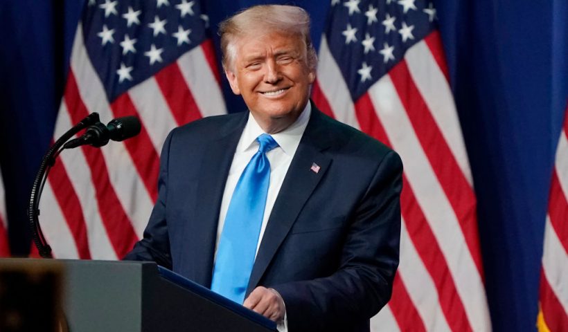CHARLOTTE, NORTH CAROLINA - AUGUST 24: U.S. President Donald Trump speaks on the first day of the Republican National Convention at the Charlotte Convention Center on August 24, 2020 in Charlotte, North Carolina. The four-day event is themed "Honoring the Great American Story." (Photo by Chris Carlson-Pool/Getty Images)