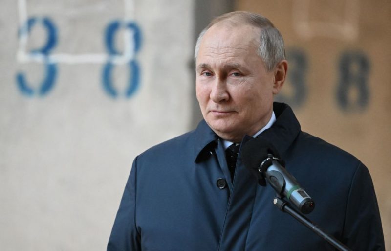 TOPSHOT - Russian President Vladimir Putin visits the National Space Centre construction site in Moscow on February 27, 2022. (Photo by Sergei GUNEYEV / SPUTNIK / AFP) (Photo by SERGEI GUNEYEV/SPUTNIK/AFP via Getty Images)