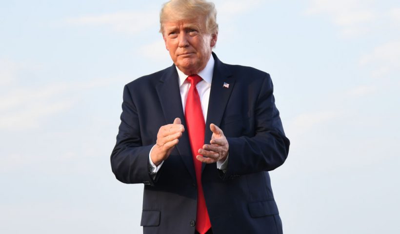 MENDON, IL - JUNE 25: Donald Trump arrives to give remarks during a Save America Rally with former US President Donald Trump at the Adams County Fairgrounds on June 25, 2022 in Mendon, Illinois. Trump will be stumping for Rep. Mary Miller in an Illinois congressional primary and it will be Trump's first rally since the United States Supreme Court struck down Roe v. Wade on Friday. (Photo by Michael B. Thomas/Getty Images)
