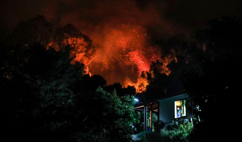 TOPSHOT - View of a fire in Santa Juana, Concepcion province, Chile on February 3, 2023. - Chile has declared a state of disaster in several central-southern regions after a devastating heat wave provoked forest fires that left four people dead, authorities said on Friday. (Photo by JAVIER TORRES / AFP) (Photo by JAVIER TORRES/AFP via Getty Images)