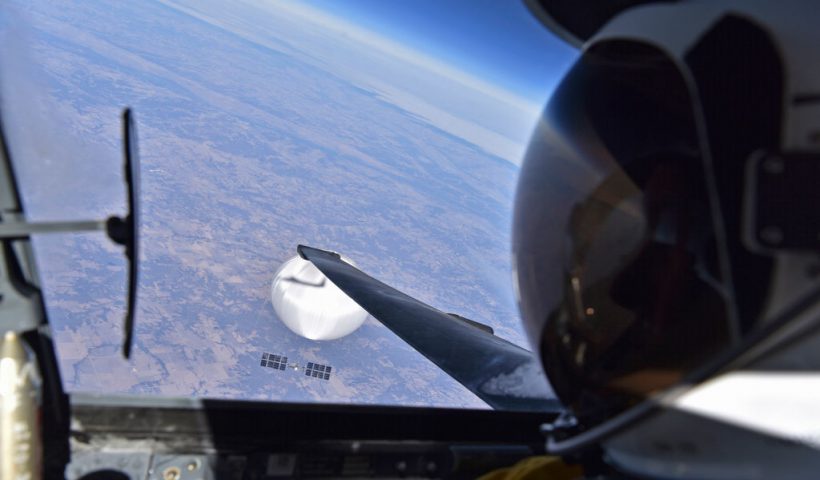 IN FLIGHT - FEBRUARY 3: In this handout image provided by the Department of Defense, a U.S. Air Force U-2 pilot looks down at the suspected Chinese surveillance balloon on February 3, 2023 as it hovers over the Central Continental United States. Recovery efforts began shortly after the balloon was downed. (Photo by U.S. Department of Defense via Getty Images)