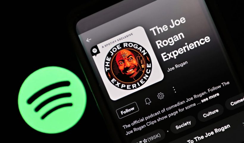NEW YORK, NEW YORK - JANUARY 31: In this photo illustration, "The Joe Rogan Experience" podcast is viewed on Spotify's mobile app on January 31, 2022 in New York City. Several artists recently removed their music from Spotify in protest of hosting Joe Rogan's podcast. (Photo Illustration by Cindy Ord/Getty Images)