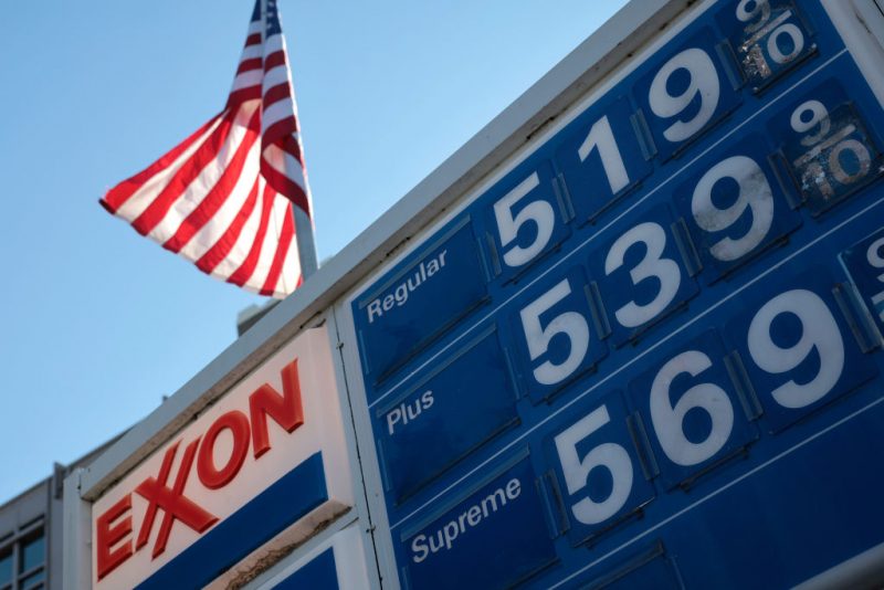 WASHINGTON, DC - MARCH 14: Prices for gas at an Exxon gas station on Capitol Hill are seen March 14, 2022 in Washington, DC. The cost of gasoline continues to rise across the globe and in the United States due to the Russian invasion of Ukraine and continued inflation associated with the global pandemic. (Photo by Win McNamee/Getty Images)