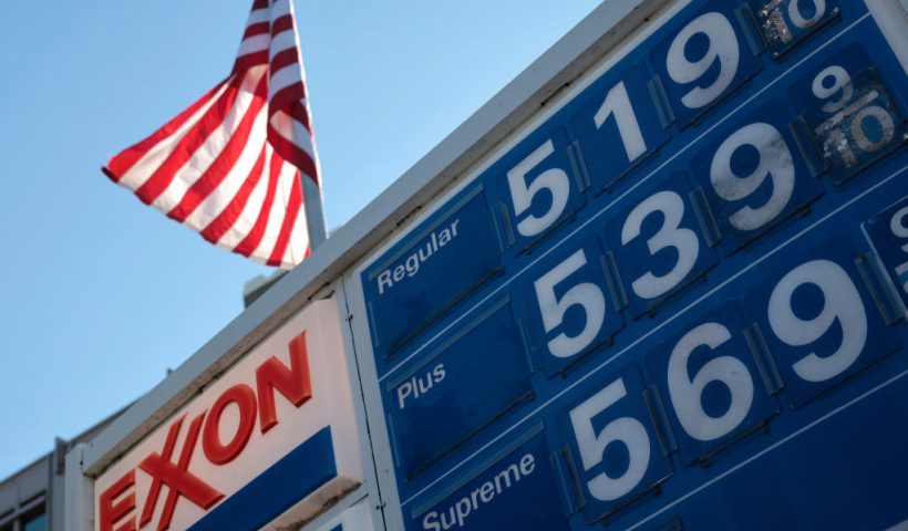 WASHINGTON, DC - MARCH 14: Prices for gas at an Exxon gas station on Capitol Hill are seen March 14, 2022 in Washington, DC. The cost of gasoline continues to rise across the globe and in the United States due to the Russian invasion of Ukraine and continued inflation associated with the global pandemic. (Photo by Win McNamee/Getty Images)