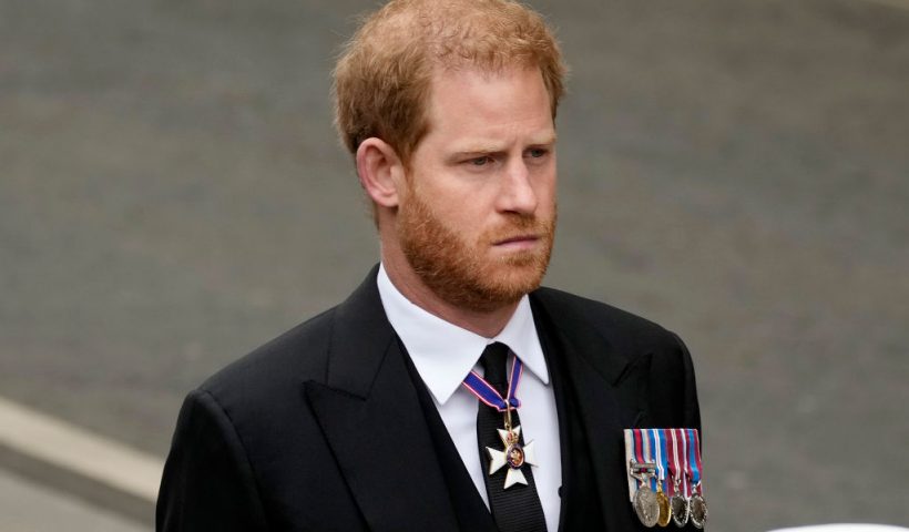 LONDON, ENGLAND - SEPTEMBER 19: Prince Harry, Duke of Sussex arrive at Westminster Abbey ahead of the State Funeral of Queen Elizabeth II on September 19, 2022 in London, England. Elizabeth Alexandra Mary Windsor was born in Bruton Street, Mayfair, London on 21 April 1926. She married Prince Philip in 1947 and ascended the throne of the United Kingdom and Commonwealth on 6 February 1952 after the death of her Father, King George VI. Queen Elizabeth II died at Balmoral Castle in Scotland on September 8, 2022, and is succeeded by her eldest son, King Charles III. (Photo by Christopher Furlong/Getty Images)