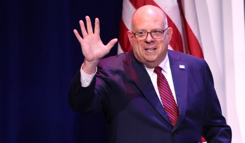 LAS VEGAS, NEVADA - NOVEMBER 18: Maryland Governor Larry Hogan speaks to guests at the Republican Jewish Coalition Annual Leadership Meeting on November 18, 2022 in Las Vegas, Nevada. The meeting comes on the heels of former President Donald Trump becoming the first candidate to declare his intention to seek the GOP nomination in the 2024 presidential race. (Photo by Scott Olson/Getty Images)