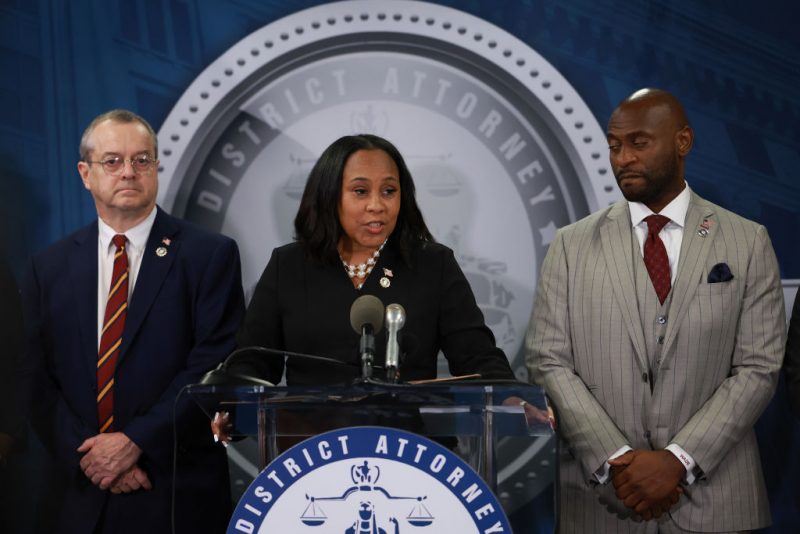 ATLANTA, GEORGIA - AUGUST 14: Fulton County District Attorney Fani Willis speaks during a news conference at the Fulton County Government building on August 14, 2023 in Atlanta, Georgia. A grand jury today handed up an indictment naming former President Donald Trump and his Republican allies over an alleged attempt to overturn the 2020 election results in the state. (Photo by Joe Raedle/Getty Images)