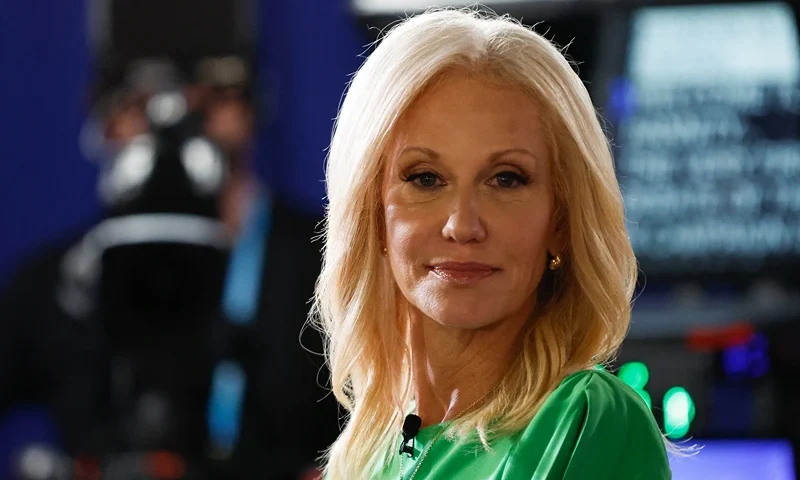 US-POLITICS-VOTE-REPUBLICANS-DEBATE-SPIN ROOM Kellyanne Conway, former Counselor to former President Trump, looks on in the Spin Room during the first Republican Presidential primary debate at the Fiserv Forum in Milwaukee, Wisconsin, on August 23, 2023. (Photo by KAMIL KRZACZYNSKI / AFP) (Photo by KAMIL KRZACZYNSKI/AFP via Getty Images)