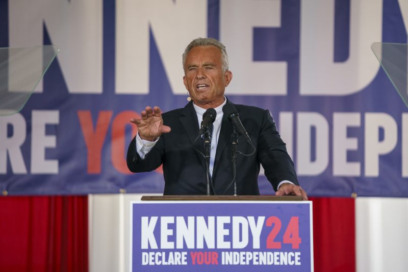 PHILADELPHIA, PENNSYLVANIA - OCTOBER 9: Presidential Candidate Robert F. Kennedy Jr. makes a campaign announcement at a press conference on October 9, 2023 in Philadelphia, Pennsylvania. Kennedy announced he will end his Democratic primary bid and will run for president as an independent. (Photo by Jessica Kourkounis/Getty Images)