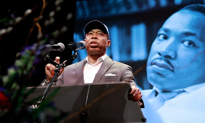 NEW YORK, NEW YORK - JANUARY 15: Mayor of New York City Eric Adams speaks on stage during 38th Annual Brooklyn Tribute To Dr. Martin Luther King, Jr. at BAM Howard Gilman Opera House on January 15, 2024 in New York City. (Photo by Jason Mendez/Getty Images for (BAM) Brooklyn Academy of Music )