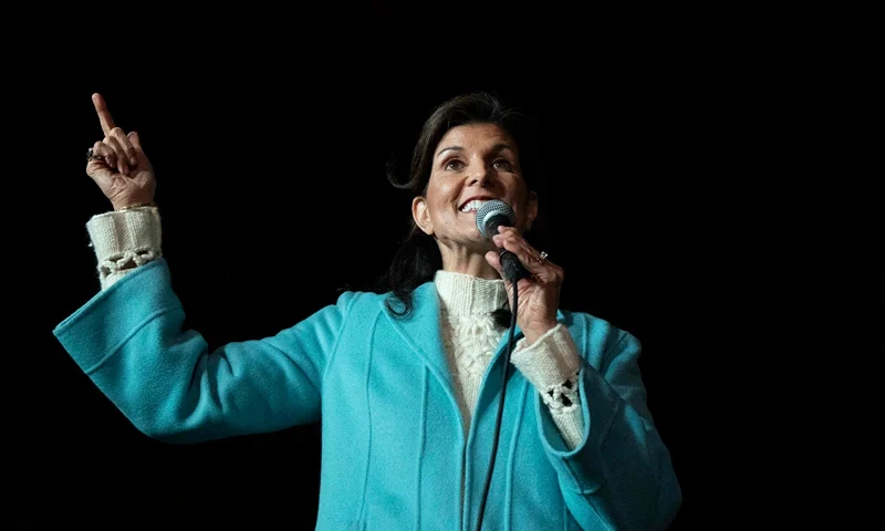 US-POLITICS-VOTE-HALEY US Republican presidential hopeful and former UN Ambassador Nikki Haley speaks during a campaign event at New Realm Brewing Company on February 4, 2024 in Charleston, South Carolina. (Photo by Allison Joyce / AFP) (Photo by ALLISON JOYCE/AFP via Getty Images)