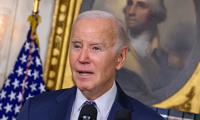 US President Joe Biden answers questions about Israel after speaking about the Special Counsel report in the Diplomatic Reception Room of the White House in Washington, DC, on February 8, 2024 in a surprise last-minute addition to his schedule for the day. A long-awaited report cleared President Joe Biden of any wrongdoing in his mishandling of classified documents February 8, but dropped a political bombshell by painting the Democrat as a "well-meaning, elderly man with a poor memory." The report removed a legal cloud hanging over Biden as he seeks reelection in a contest expected to be against Donald Trump -- who is facing a criminal trial for removing large amounts of secret documents after he lost the White House, then refusing to cooperate with investigators. (Photo by Mandel NGAN / AFP) (Photo by MANDEL NGAN/AFP via Getty Images)