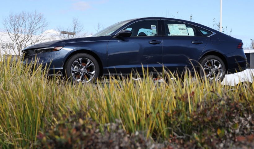 SAN RAFAEL, CALIFORNIA - FEBRUARY 06: A Honda Accord car is displayed on the sales lot at Honda Marin on February 06, 2024 in San Rafael, California. Honda announced the recall of 750,000 vehicles in the U.S. for an air bag defect that could unintentionally deploy the air bags in a collision. The recall includes certain 2020 to 2022 Honda Pilot, Accord and Civic vehicles as well as 2020 and 2021 model years of Honda CR-V and Passport vehicles. (Photo by Justin Sullivan/Getty Images)