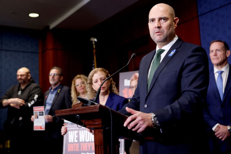 WASHINGTON, DC - FEBRUARY 07: Israeli Speaker of the Knesset Amir Ohana speaks during a news conference at the U.S. Capitol February 07, 2024 in Washington, DC. Bipartisan members of Congress hosted members Israeli Knesset and family members of hostages held by Hamas for a press conference to mark 124 days since their family members were abducted on October 7th, 2023. (Photo by Anna Moneymaker/Getty Images)
