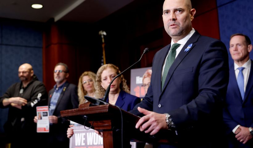 WASHINGTON, DC - FEBRUARY 07: Israeli Speaker of the Knesset Amir Ohana speaks during a news conference at the U.S. Capitol February 07, 2024 in Washington, DC. Bipartisan members of Congress hosted members Israeli Knesset and family members of hostages held by Hamas for a press conference to mark 124 days since their family members were abducted on October 7th, 2023. (Photo by Anna Moneymaker/Getty Images)