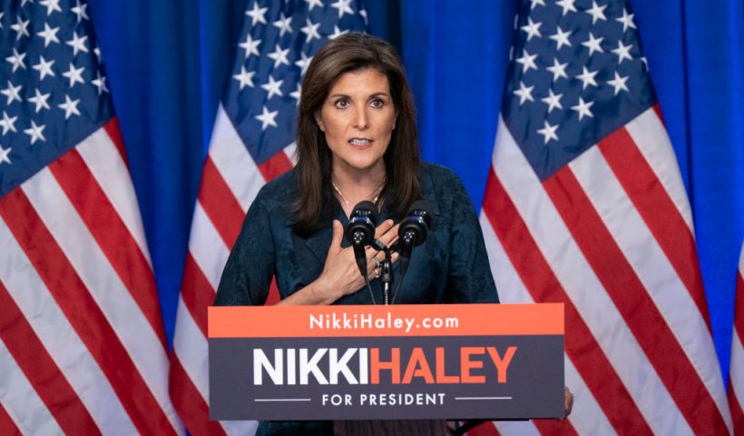 GREENVILLE, SOUTH CAROLINA - FEBRUARY 20: Republican presidential candidate, former U.N. Ambassador Nikki Haley, speaks at a campaign event at Clemson University at Greenville on February 20, 2024 in Greenville, South Carolina. South Carolina holds its Republican primary on February 24. (Photo by Allison Joyce/Getty Images)
