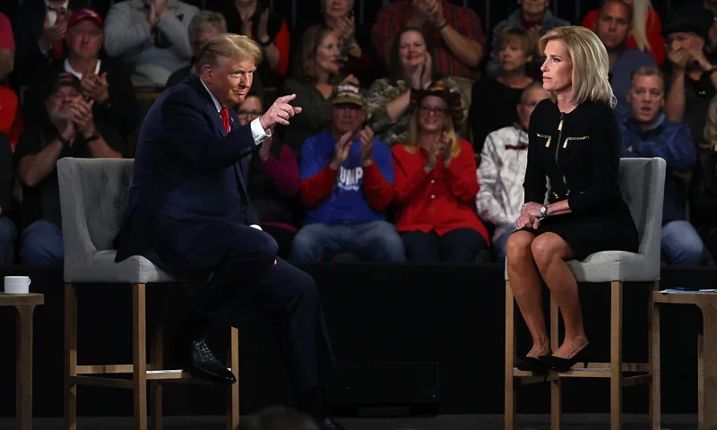 GREENVILLE, SOUTH CAROLINA - FEBRUARY 20: Republican presidential candidate, former U.S. President Donald Trump participates in a Fox News town hall with host Laura Ingraham at the Greenville Convention Center on February 20, 2024 in Greenville, South Carolina. South Carolina holds its Republican primary on February 24. (Photo by Justin Sullivan/Getty Images)