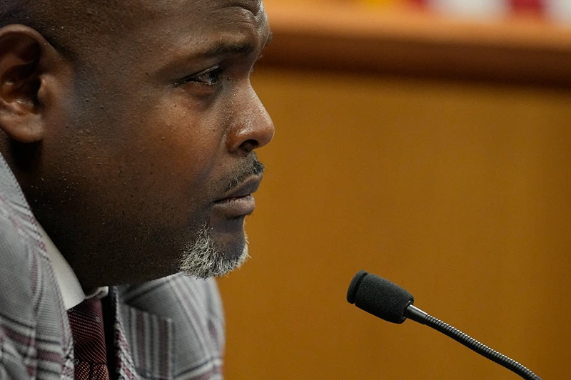 ATLANTA, GA - FEBRUARY 27: Witness and attorney Terrence Bradley testifies during a hearing in the case of the State of Georgia v. Donald John Trump at the Fulton County Courthouse on February 27, 2024 in Atlanta, Georgia. Bradley testified as Judge McAfee considered an effort by lawyers for former President Donald Trump to disqualify Fulton County District Attorney Fani Willis over her romantic relationship with prosecutor Nathan Wade, who had been Bradley's law partner. (Photo by Brynn Anderson-Pool/Getty Images)
