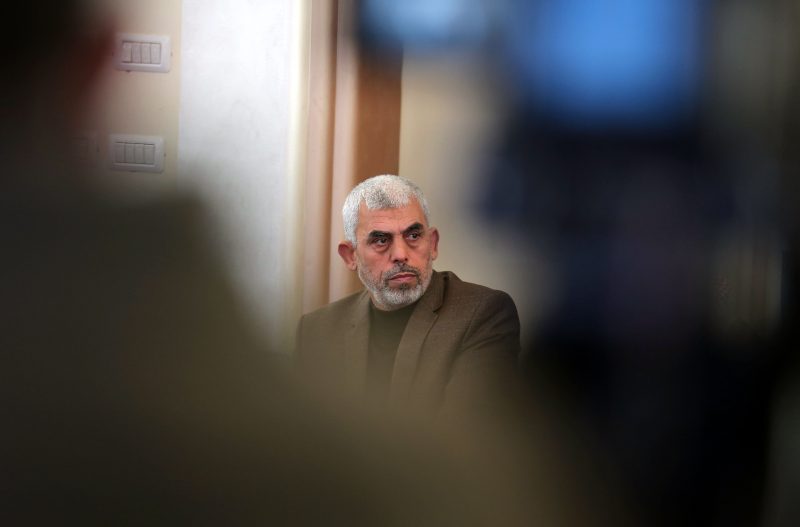 Yahya Sinwar, the new leader of Hamas in the Gaza Strip, attends the opening of a new mosque in Rafah town in the southern Gaza Strip on February 24, 2017. (Photo by SAID KHATIB / AFP) (Photo by SAID KHATIB/AFP via Getty Images)