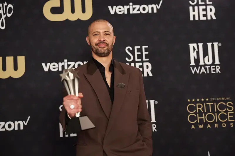 Cord Jefferson poses with the Best Adapted Screenplay Award for "American Fiction," at the 29th Annual Critics Choice Awards, in Santa Monica, California, U.S., January 14, 2024. REUTERS/Aude Guerrucci/File Photo
