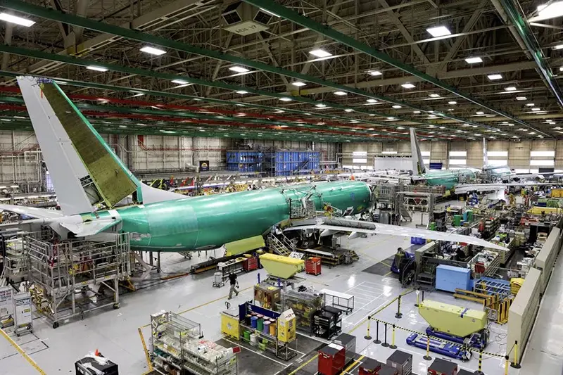 The production line for the Boeing P-8 Poseidon maritime patrol aircraft is pictured at Boeing's 737 factory in Renton, Washington, U.S. November 18, 2021. REUTERS/Jason Redmond/File Photo
