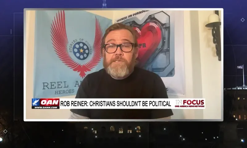 Video still from In Focus on One America News Network during an interview with the guest, Ricky Schroder.