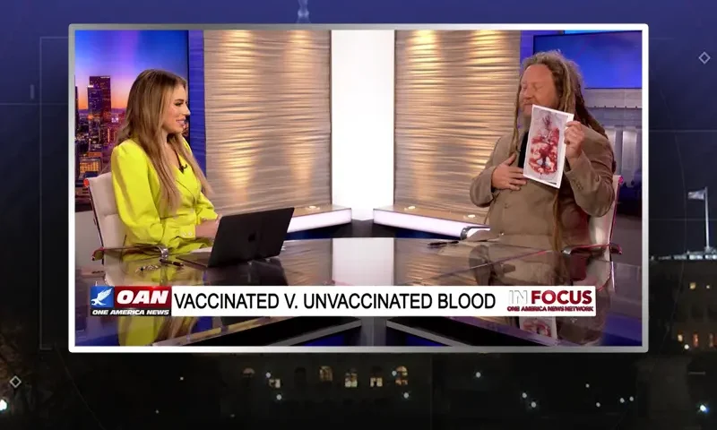 Video still from In Focus on One America News Network showing the host on the left side, and on the right side is the guest, Matt Baker.
