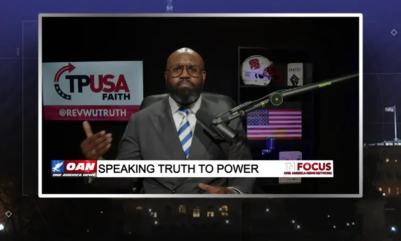 Video still from In Focus on One America News Network during an interview with the guest, Pastor John Amanchukwu.
