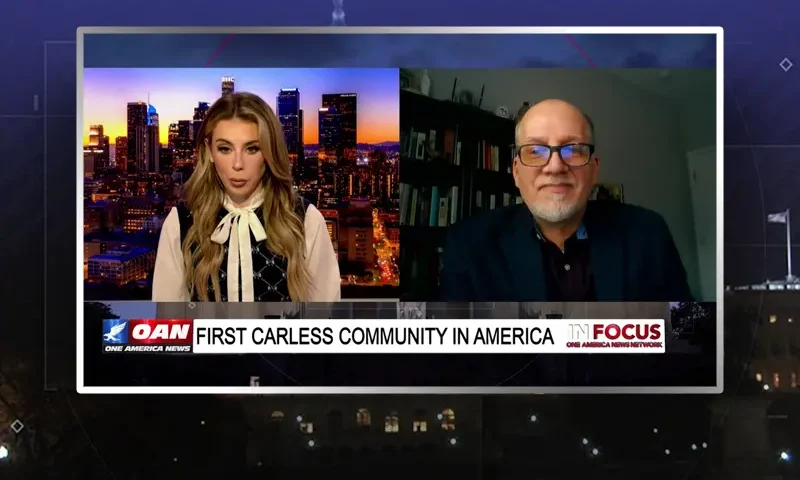 Video still from In Focus on One America News Network showing a split screen of the host on the left side, and on the right side is the guest, Leo Hohmann.
