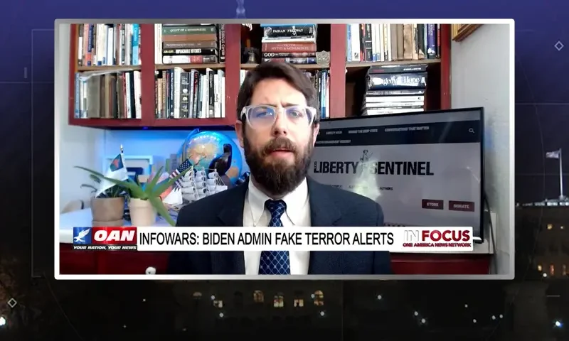 Video still from In Focus on One America News Network during an interview with the guest, Alex Newman.