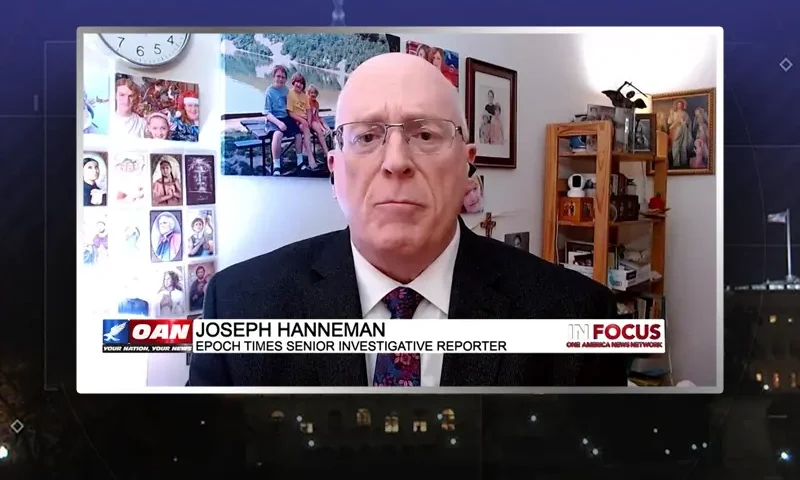 Video still from In Focus on One America News Network during an interview with the guest, Joseph Hanneman.