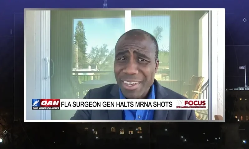 Video still from In Focus on One America News Network during an interview with the guest, Joseph Ladapo.