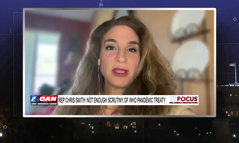Video still from In Focus on One America News Network during an interview with the guest, Mel K.