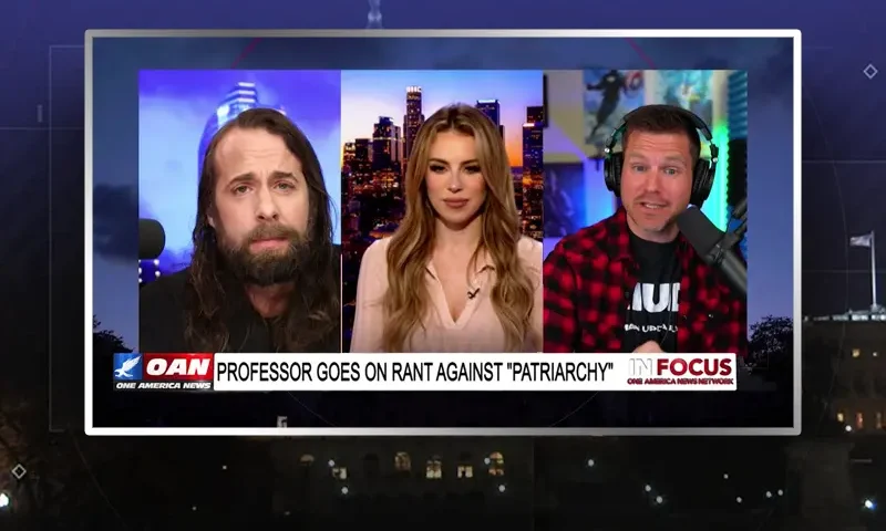 Video still from In Focus on One America News Network during an interview with the guests, Jess Weber, Jake Chocholous.