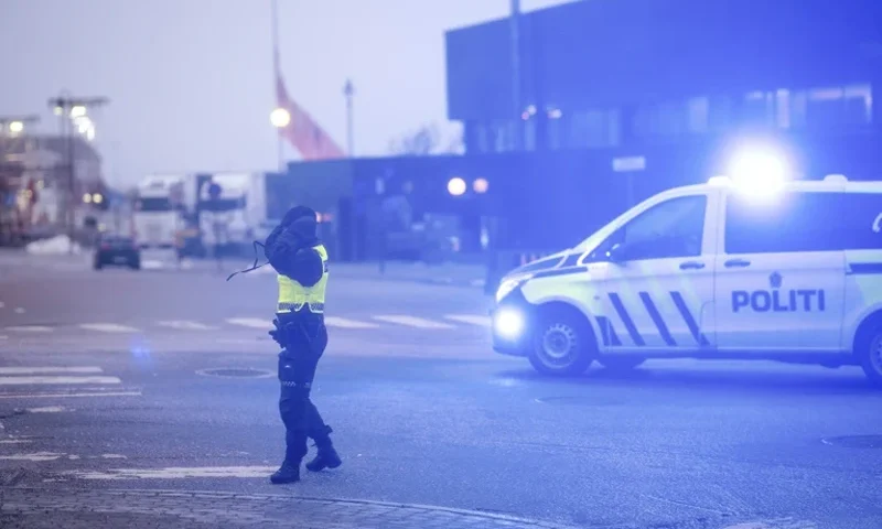 of 3 | A police officer in the center of Bodø, Northern Norway, during extreme weather, Thursday, Feb. 1, 2024. Residents of central Norway awoke to scenes of havoc and homes without power Thursday, following the country's most powerful storm in more than three decades. (Per-Inge Johnsen/NTB Scanpix via AP)