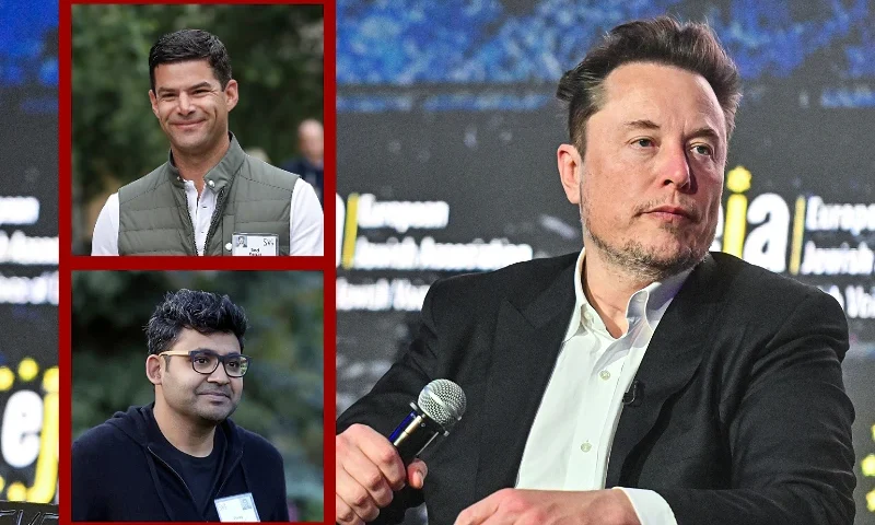 (L-Top) SUN VALLEY, ID - JULY 10: (L-R) Maya Segal and Ned Segal, director of Beyond Meat and chief financial officer of Twitter, attend the annual Allen & Company Sun Valley Conference, July 10, 2019 in Sun Valley, Idaho. Every July, some of the world's most wealthy and powerful businesspeople from the media, finance, and technology spheres converge at the Sun Valley Resort for the exclusive weeklong conference. (Photo by Drew Angerer/Getty Images) / (L-Bottom) SUN VALLEY, IDAHO - JULY 06: Parag Agrawal, CEO of Twitter, walks to a morning session during the Allen & Company Sun Valley Conference on July 06, 2022 in Sun Valley, Idaho. The world's most wealthy and powerful businesspeople from the media, finance, and technology will converge at the Sun Valley Resort this week for the exclusive conference. (Photo by Kevin Dietsch/Getty Images) / (R) KRAKOW, POLAND - JANUARY 22: SpaceX, X (formerly known as Twitter), and Tesla CEO Elon Musk speaks during live interview with Ben Shapiro at the symposium on fighting antisemitism on January 22, 2024 in Krakow, Poland. The symposium on anti-semitism, organized by the European Jewish Association, was held ahead of international Holocaust remembrance day on January 27. (Photo by Omar Marques/Getty Images)