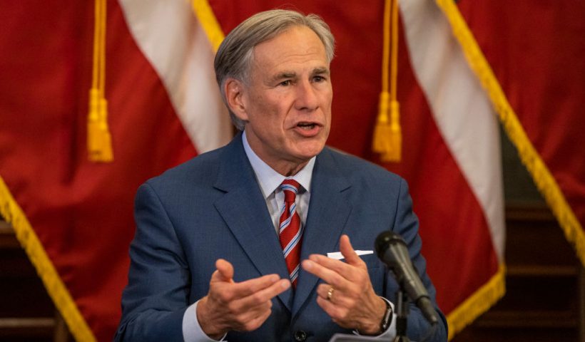 AUSTIN, TX - MAY 18: (EDITORIAL USE ONLY) Texas Governor Greg Abbott announces the reopening of more Texas businesses during the COVID-19 pandemic at a press conference at the Texas State Capitol on May 18, 2020 in Austin, Texas. Abbott said that childcare facilities, youth camps, some professional sports, and bars may now begin to fully or partially reopen their facilities as outlined by regulations listed on the Open Texas website. (Photo by Lynda M. Gonzalez-Pool/Getty Images)