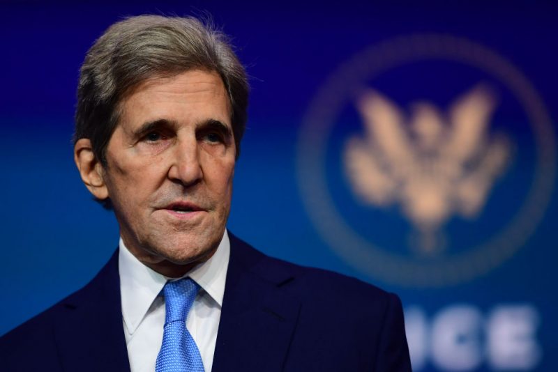 WILMINGTON, DE - NOVEMBER 24:  Special Presidential Envoy for Climate John Kerry speaks after being introduced by President-elect Joe Biden as he introduces key foreign policy and national security nominees and appointments at the Queen Theatre on November 24, 2020 in Wilmington, Delaware. As President-elect Biden waits to receive official national security briefings, he is announcing the names of top members of his national security team to the public. Calls continue for President Trump to concede the election as the transition proceeds. (Photo by Mark Makela/Getty Images)