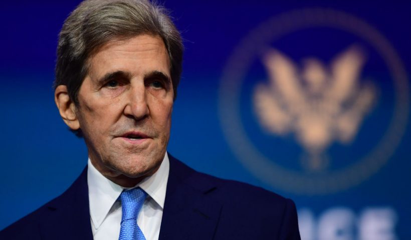 WILMINGTON, DE - NOVEMBER 24:  Special Presidential Envoy for Climate John Kerry speaks after being introduced by President-elect Joe Biden as he introduces key foreign policy and national security nominees and appointments at the Queen Theatre on November 24, 2020 in Wilmington, Delaware. As President-elect Biden waits to receive official national security briefings, he is announcing the names of top members of his national security team to the public. Calls continue for President Trump to concede the election as the transition proceeds. (Photo by Mark Makela/Getty Images)
