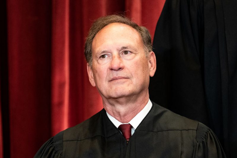 WASHINGTON, DC - APRIL 23: Associate Justice Samuel Alito sits during a group photo of the Justices at the Supreme Court in Washington, DC on April 23, 2021. (Photo by Erin Schaff-Pool/Getty Images)