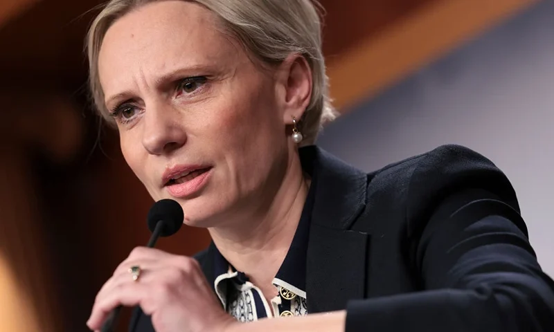 WASHINGTON, DC - MARCH 02: Ukrainian-American U.S. Rep. Victoria Spartz (R-IN) speaks at a news conference on Russia's invasion of Ukraine at the U.S. Capitol on March 02, 2022 in Washington, DC. Spartz spoke in support of Sen. Lindsey Graham's resolution to investigate Russian President Vladimir Putin for war crimes. (Photo by Kevin Dietsch/Getty Images)