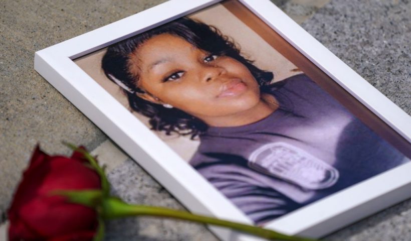 WASHINGTON, DC - JULY 30: A photo of Breonna Taylor is seen among other photos of women who have lost their lives as a result of violence during the 2nd Annual Defend Black Women March in Black Lives Matter Plaza on July 30, 2022 in Washington, DC. (Photo by Leigh Vogel/Getty Images for Frontline Action Hub)