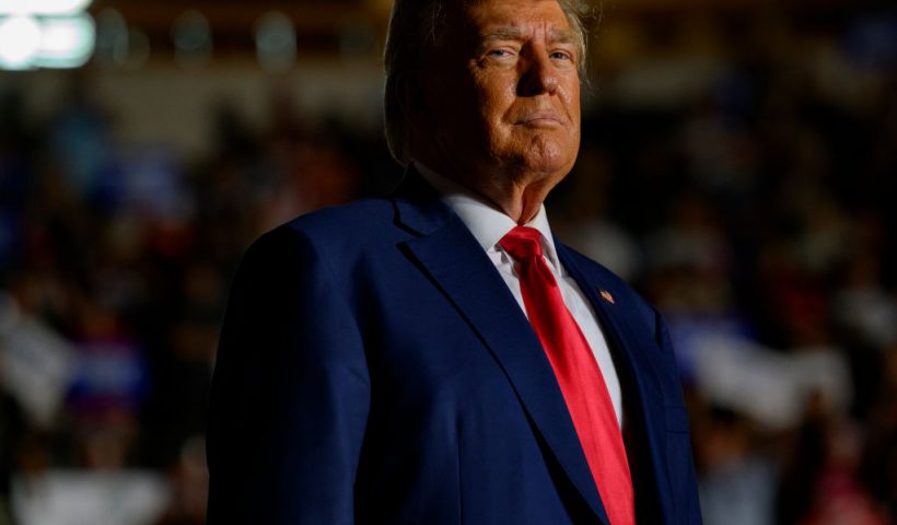 ERIE, PENNSYLVANIA - JULY 29: Former U.S. President Donald Trump enters Erie Insurance Arena for a political rally while campaigning for the GOP nomination in the 2024 election on July 29, 2023 in Erie, Pennsylvania. (Photo by Jeff Swensen/Getty Images)
