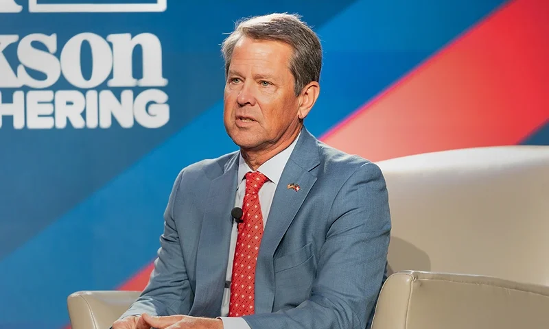 ATLANTA, GEORGIA - AUGUST 18: Republican Gov. Brian Kemp speaks at an event hosted by Conservative radio host Erick Erickson on August 18, 2023 in Atlanta, Georgia. The first debate of the Republican Presidential primary is set to take place August 23, 2023. (Photo by Megan Varner/Getty Images)