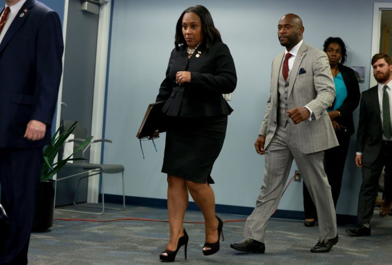 ATLANTA, GEORGIA - AUGUST 14: Fulton County District Attorney Fani Willis arrives to speak at a news conference at the Fulton County Government building on August 14, 2023 in Atlanta, Georgia. A grand jury today handed up an indictment naming former President Donald Trump and his Republican allies over an alleged attempt to overturn the 2020 election results in the state. (Photo by Joe Raedle/Getty Images)