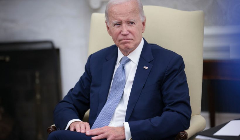 WASHINGTON, DC - AUGUST 29: U.S. President Joe Biden speaks while meeting with President Rodrigo Chaves Robles of Costa Rica in the Oval Office of the White House August 29, 2023 in Washington, DC. Biden and Robles were expected to discuss a range of bilateral issues during the meeting. (Photo by Win McNamee/Getty Images)