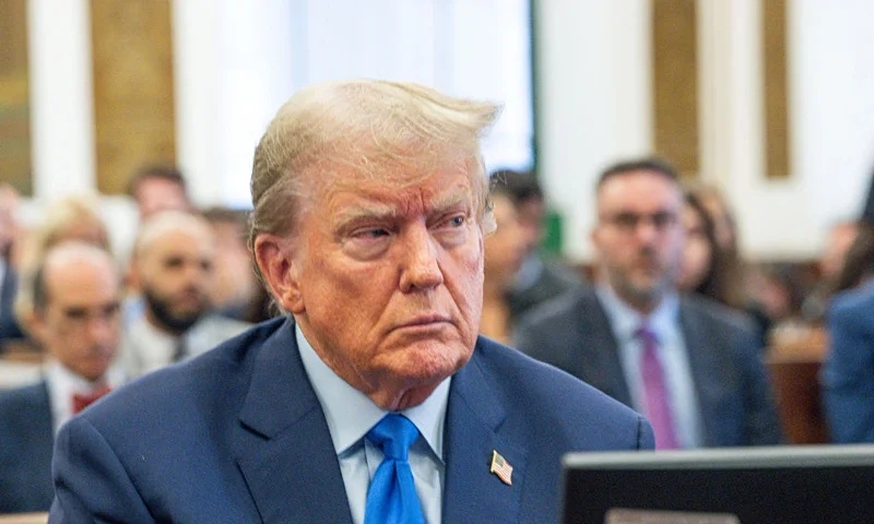Former US President Donald Trump attends the trial of himself, his adult sons, the Trump Organization and others in a civil fraud case brought by state Attorney General Letitia James, at a Manhattan courthouse, in New York City, on October 2, 2023. Former US president Donald Trump was in court Monday for what he slammed as a "sham" civil fraud trial against him and two of his sons, with the case threatening the Republican's business empire as he campaigns to retake the White House. (Photo by Curtis Means / POOL / AFP) (Photo by CURTIS MEANS/POOL/AFP via Getty Images)