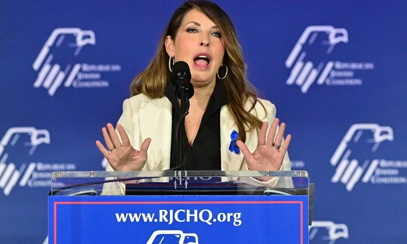 US-POLITICS-VOTE-REPUBLICANS Republican National Committee (RNC) Chairwoman Ronna McDaniel speaks at the Republican Jewish Coalition (RJC) Annual Leadership Summmit on October 28, 2023 at the Venetian Conference Center in Las Vegas, Nevada. (Photo by Frederic J. BROWN / AFP) (Photo by FREDERIC J. BROWN/AFP via Getty Images)