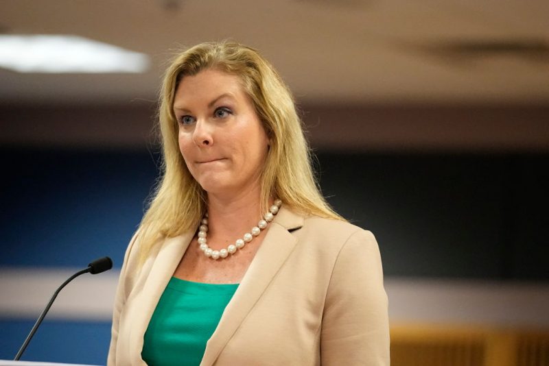ATLANTA, GA - FEBRUARY 27: Attorney Ashleigh Merchant speaks during a hearing in the case of the State of Georgia v. Donald John Trump at the Fulton County Courthouse on February 27, 2024 in Atlanta, Georgia. Witness and attorney Terrence Bradley testified as Judge McAfee considered an effort by lawyers for former President Donald Trump to disqualify Fulton County District Attorney Fani Willis over her romantic relationship with prosecutor Nathan Wade, who had been Bradley's law partner. (Photo by Brynn Anderson-Pool/Getty Images)